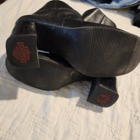 Authentic Harley Davidson Black Zip U Leather Flame Boots with Chunky Heel - 6.5 - Picture 6 of 8